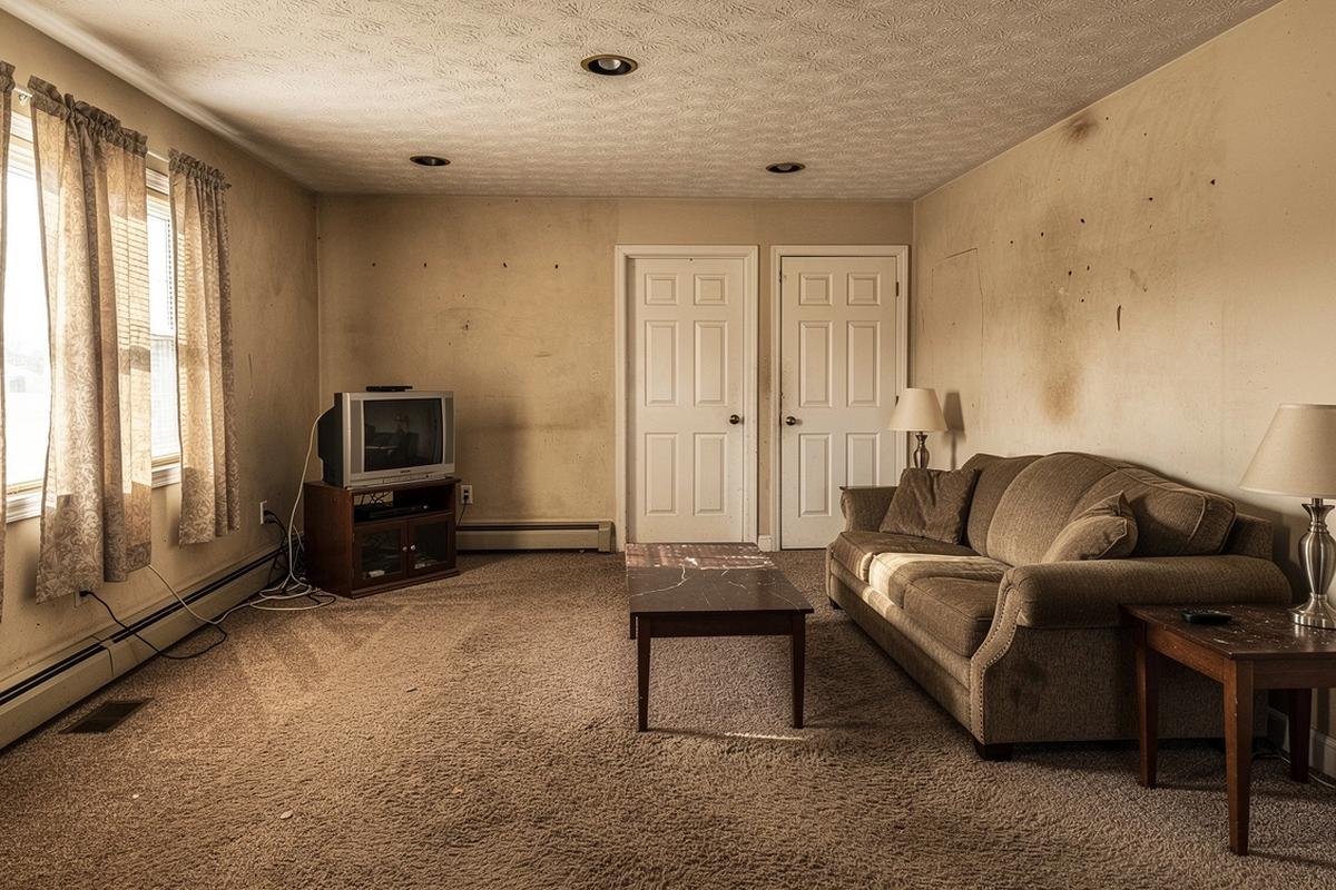 Before improvement in a living room: layout and finishes